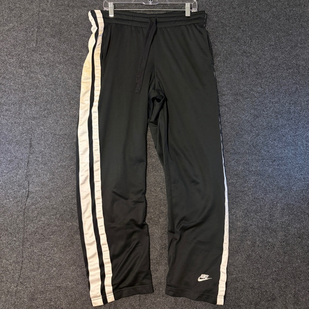 Nike Mens Track Pants Black White Side Stripe Embroidered Logo Size M